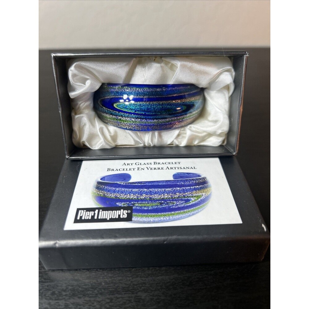 Pier 1  Bracelet Art Glass Cuff Blue En Verre Artisanal Vacation Cruise